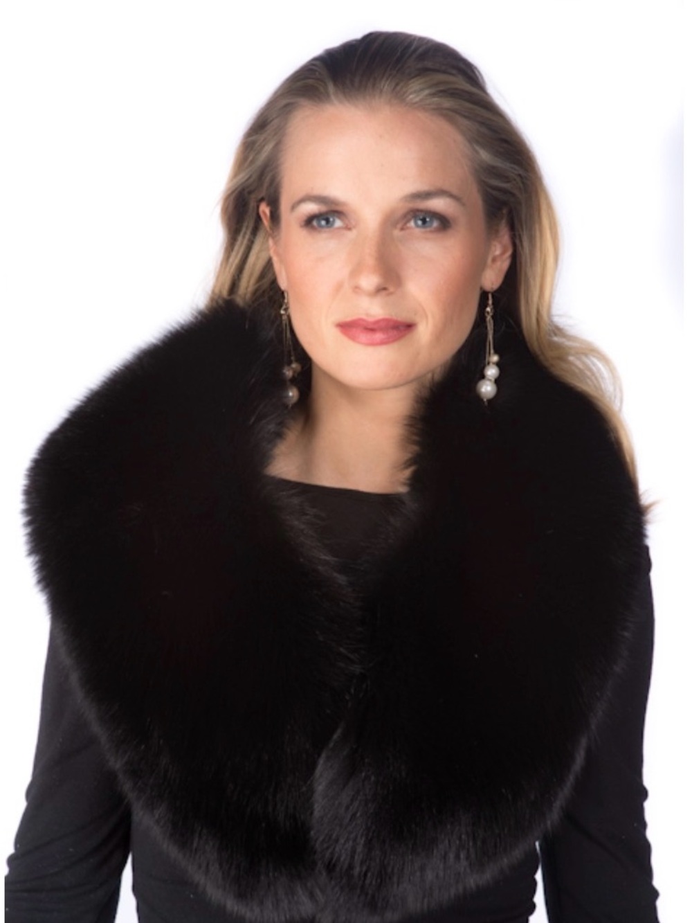 Black Fox Fur Collar Wrap - Elegant Women's Scarf
